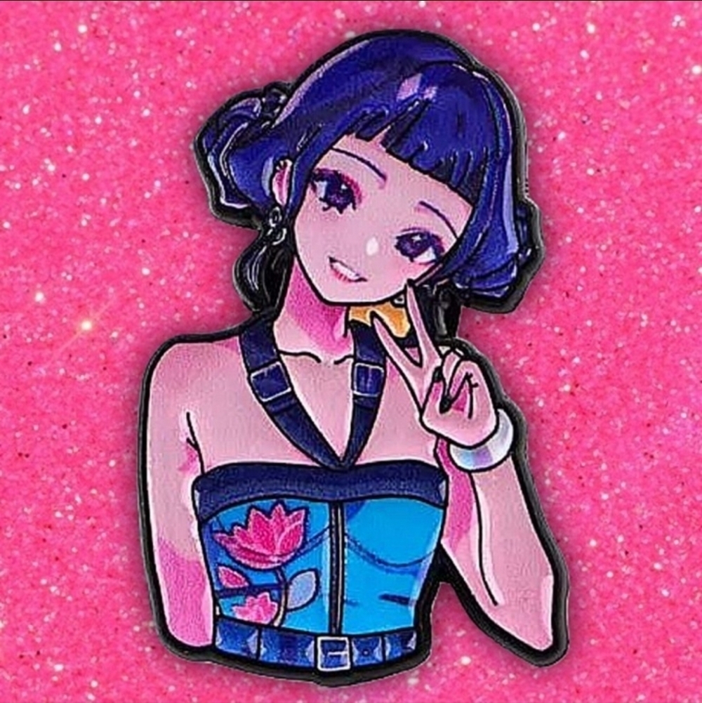 Blue and Pink Enamel Pin Zoey Kpop Demon Hunters Rumi Mira Anime Cute Collection